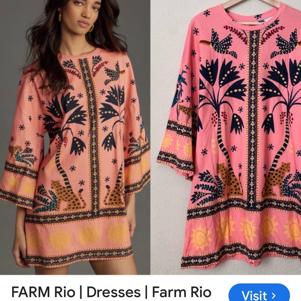 FARM Rio Pink Dress with Blue and Yellow Accents